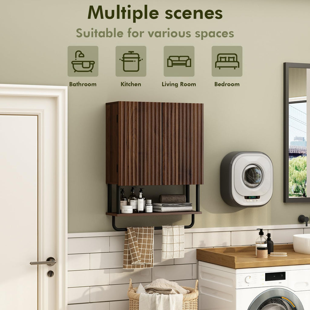 Fluted 2 Doors 3-Tier Bathroom Wall Cabinet U23607