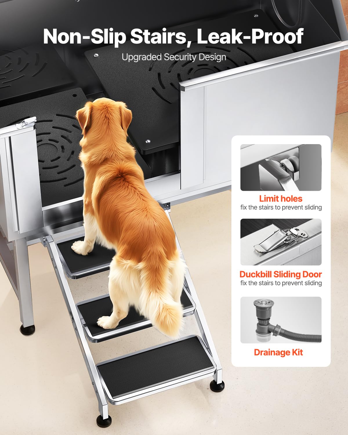 Stainless Steel 50 inch Pet Grooming Tub with Stairs P330354