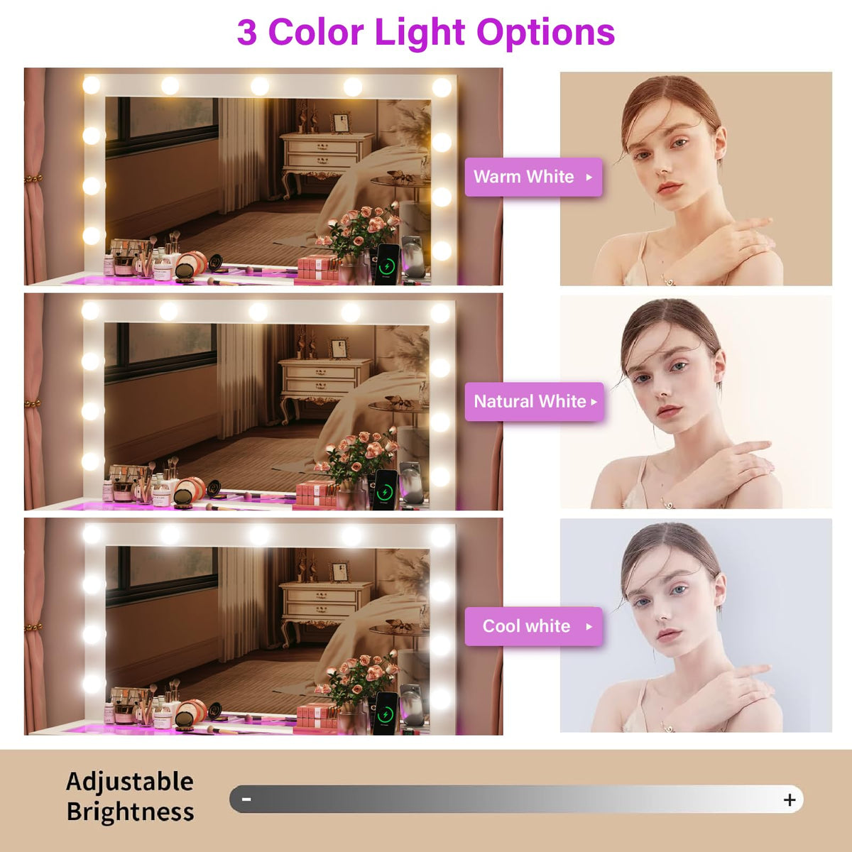 45" Large White Vanity Desk with RGB Lighting C416153