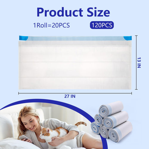 120 Count Cat Litter Box Bags, Extra Thick Heavy Duty Liners, Unscented, 27" x 13" H951