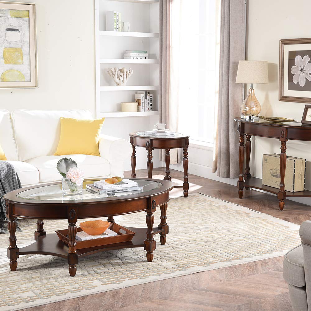 Wood Oval End Table with Glass Top G21186