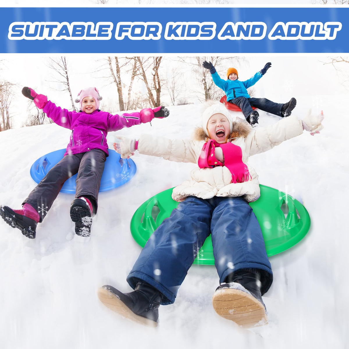 23.6 Inch Round Plastic Snow Saucer Sled with Handles N907