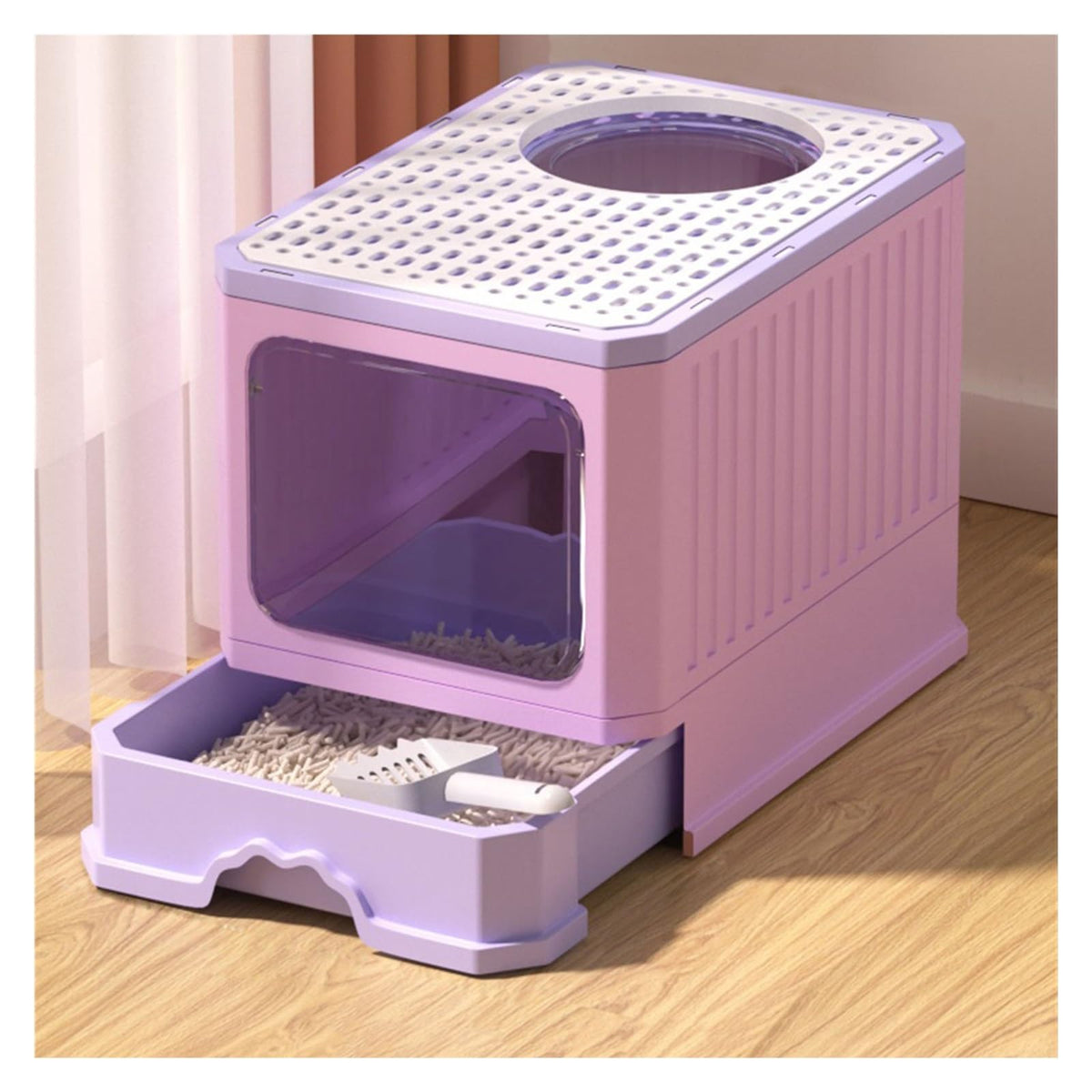 Foldable Cat Litter Box with Lid and Shovel N797057