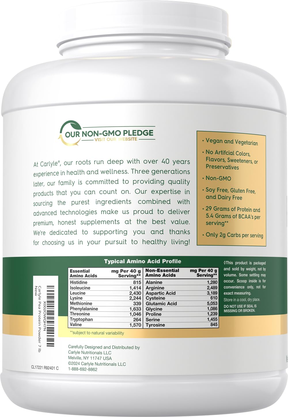 Pea Protein Isolate Powder 7lb Unflavored K51789