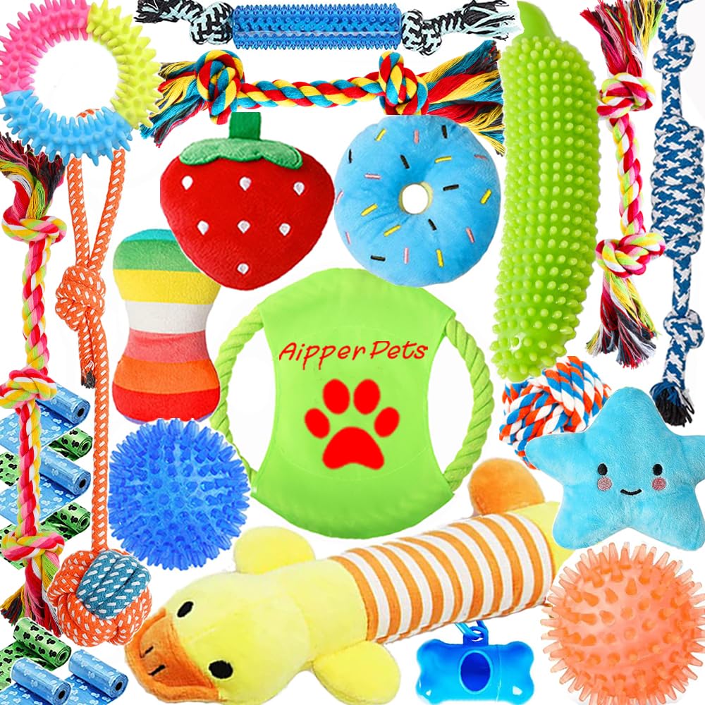 25 Pack Puppy Chew Toys with Squeak Plush Rope Toys U71000