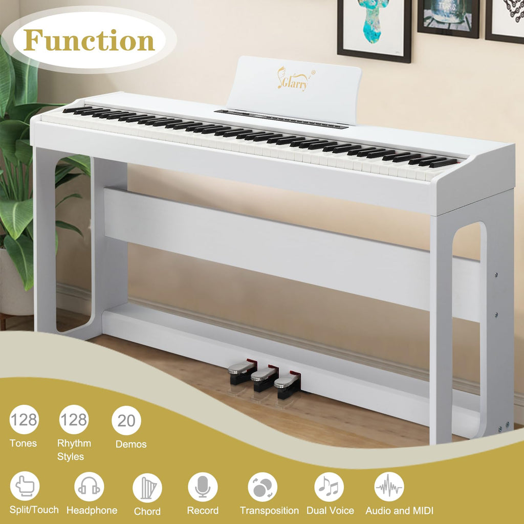 88-Key Digital Piano Full Weighted Hammer Action Triple Pedals White M236
