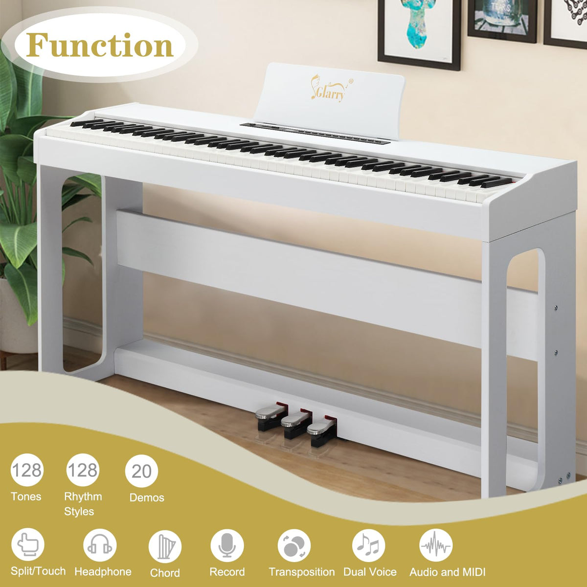 88-Key Digital Piano Full Weighted Hammer Action Triple Pedals White M236