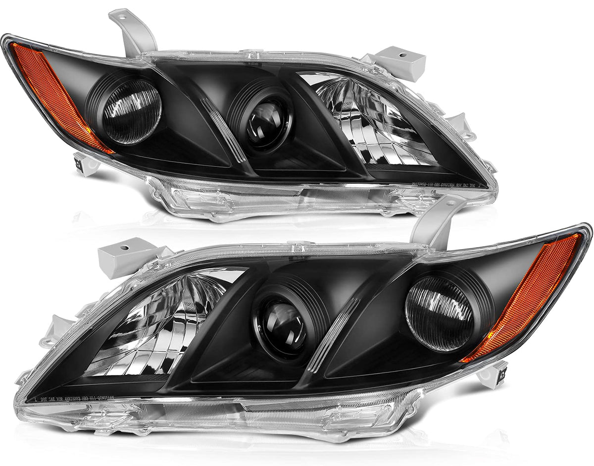 Black Housing Amber Reflector Clear Lens Headlight Assembly Pair I407337