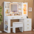 White Makeup Vanity Desk with Sliding LED Lighted Mirror Z6253