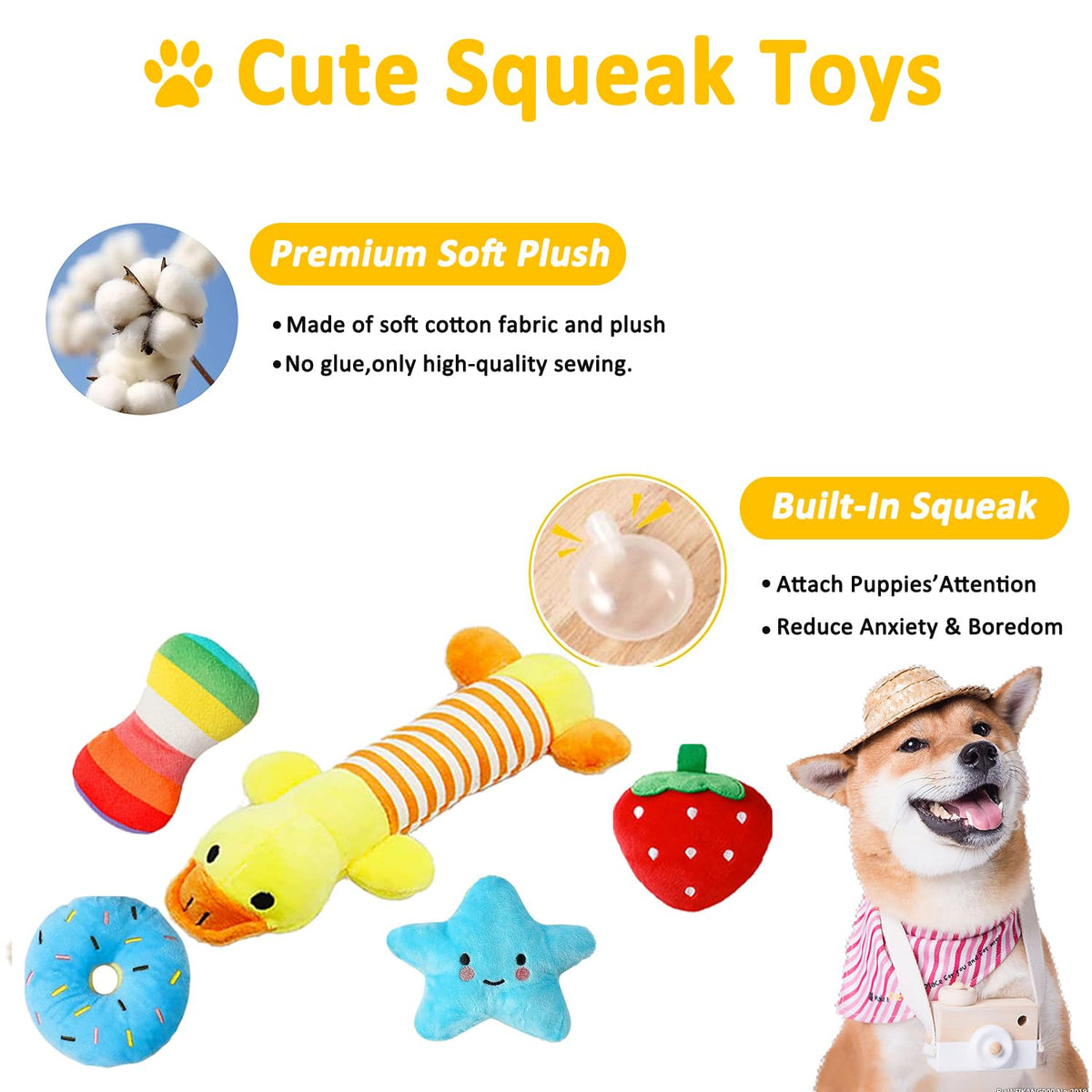 25 Pack Puppy Chew Toys with Squeak Plush Rope Toys U71000