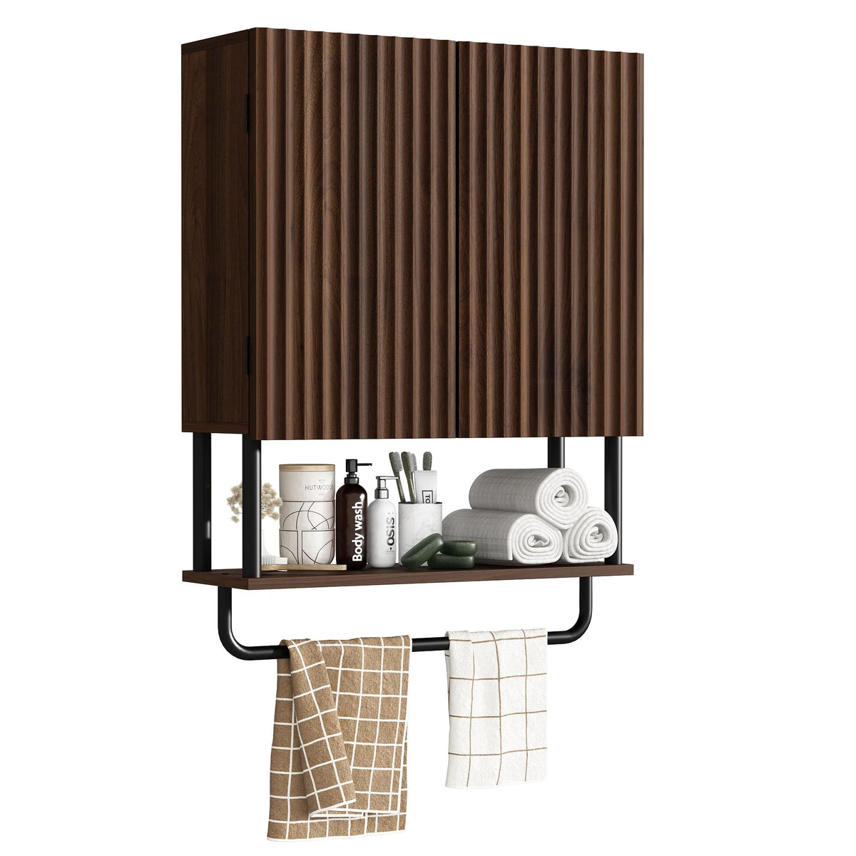 Fluted 2 Doors 3-Tier Bathroom Wall Cabinet U23607
