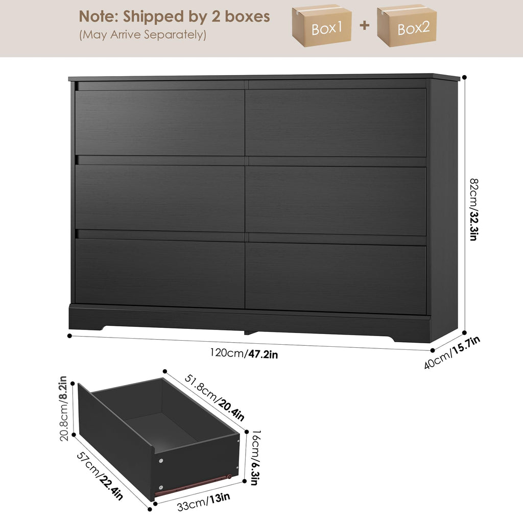 Black 6 Drawer Double Dresser Q958