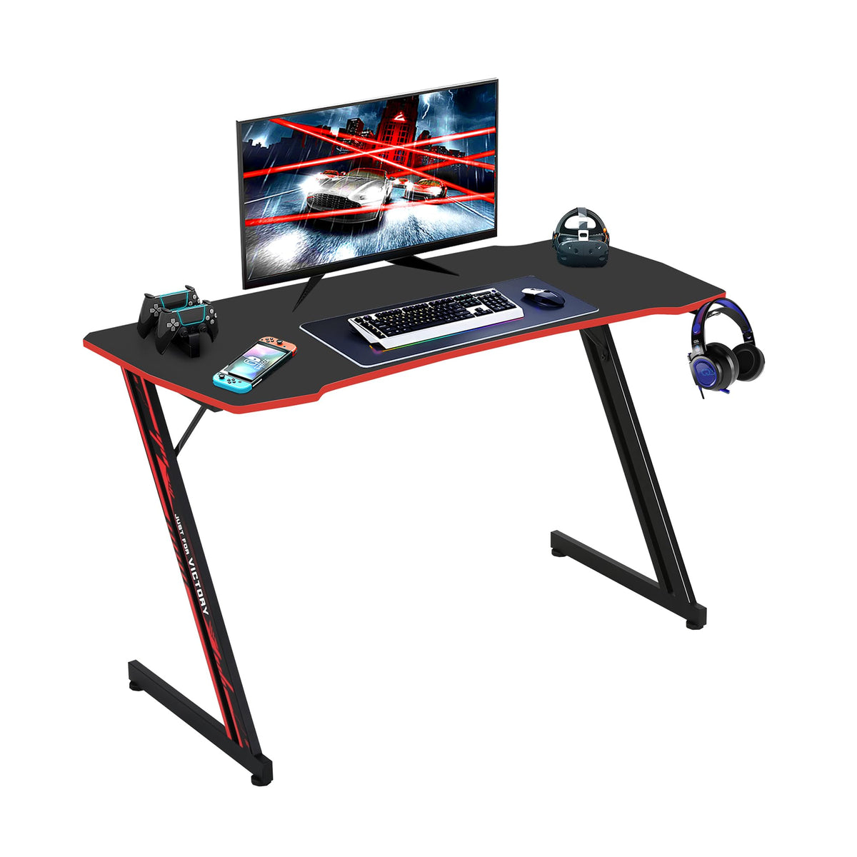 47 Inch Z Shaped Gaming Desk with Headphone Hook E337743