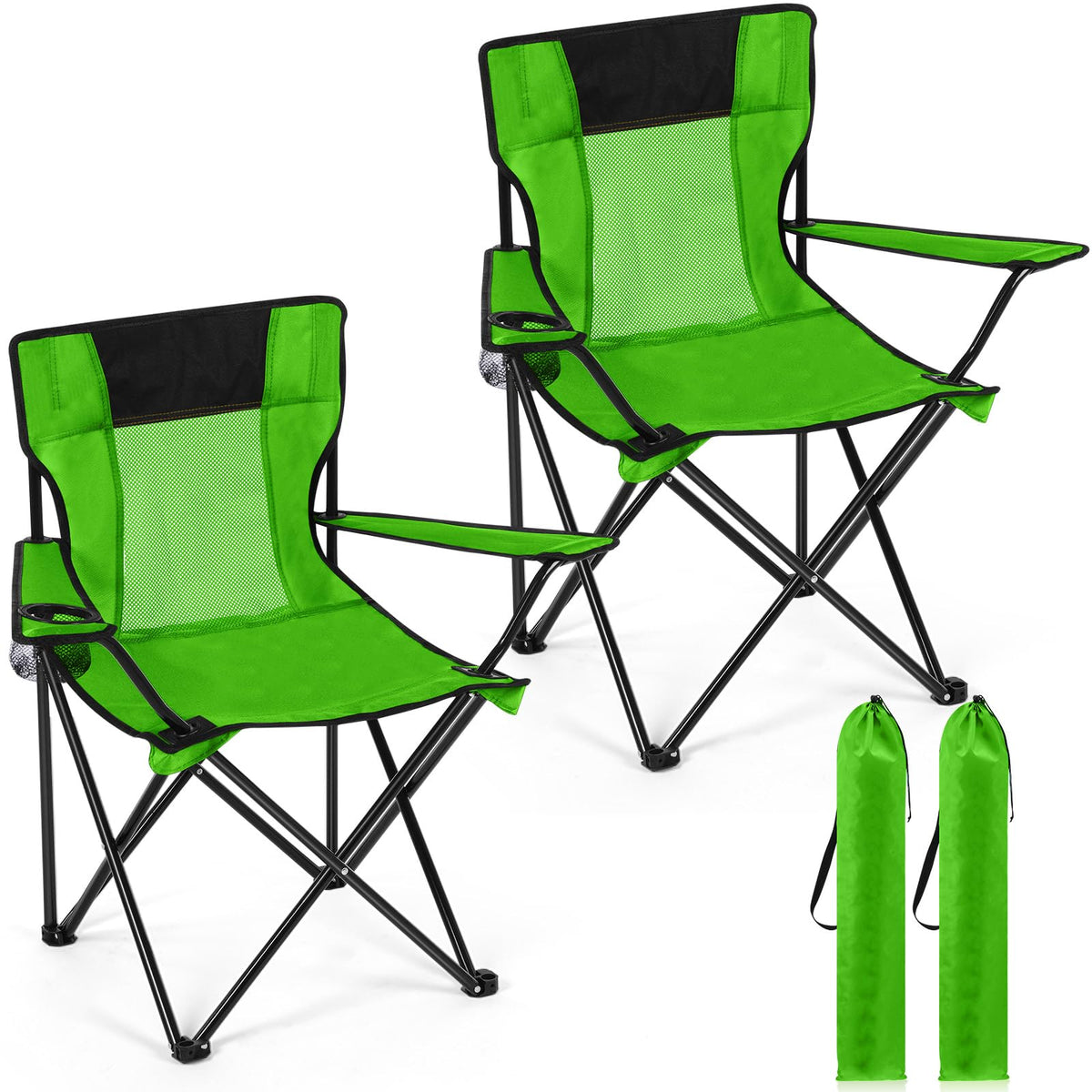 2 PCS Folding Camping Chair with Cupholder and Carry Bag P977