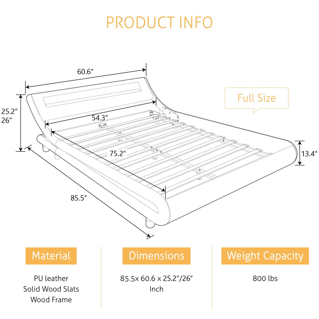 Full Size Bed Frame with Upholstered LED Headboard A7608