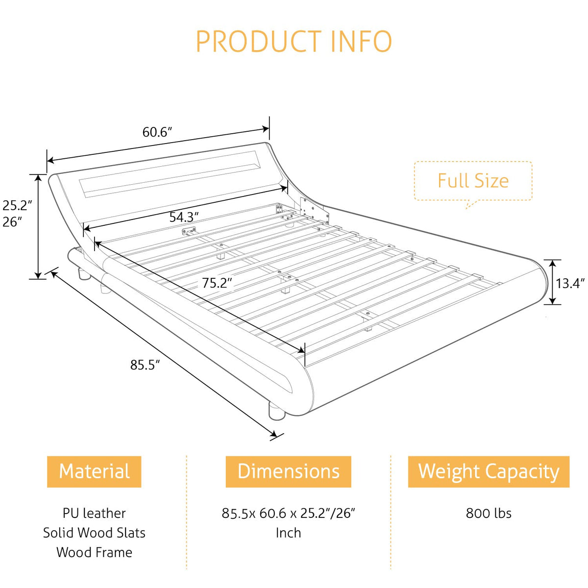Full Size Bed Frame with Upholstered LED Headboard A7608