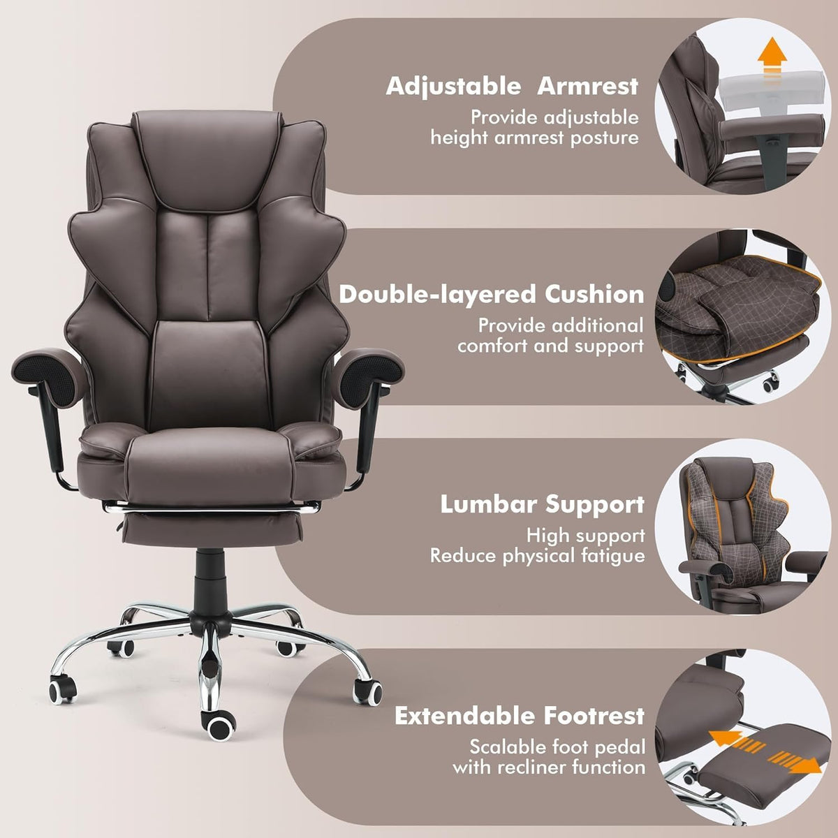 Brown Heated Massage Office Chair with Foot Rest B12071