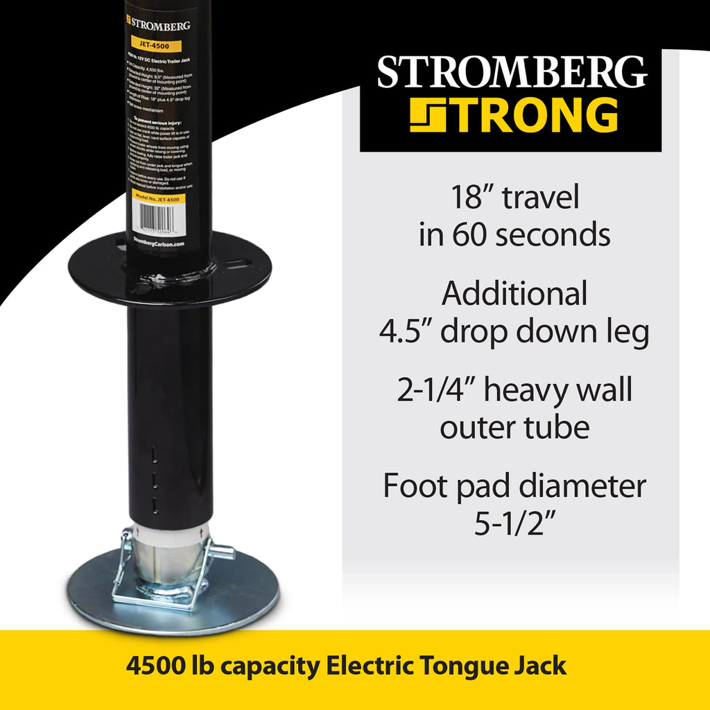 Electric Tongue Jack with Ball Screw Mechanism, 18" Travel & 4.5" Drop Down Leg, 4500 lb S6244