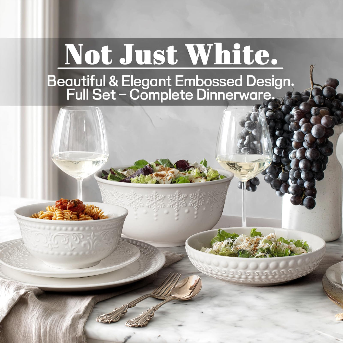 White 32oz Ceramic Pasta Bowls Set of 4 D323