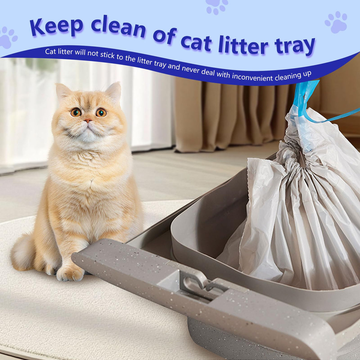 120 Count Cat Litter Box Bags, Extra Thick Heavy Duty Liners, Unscented, 27" x 13" H951