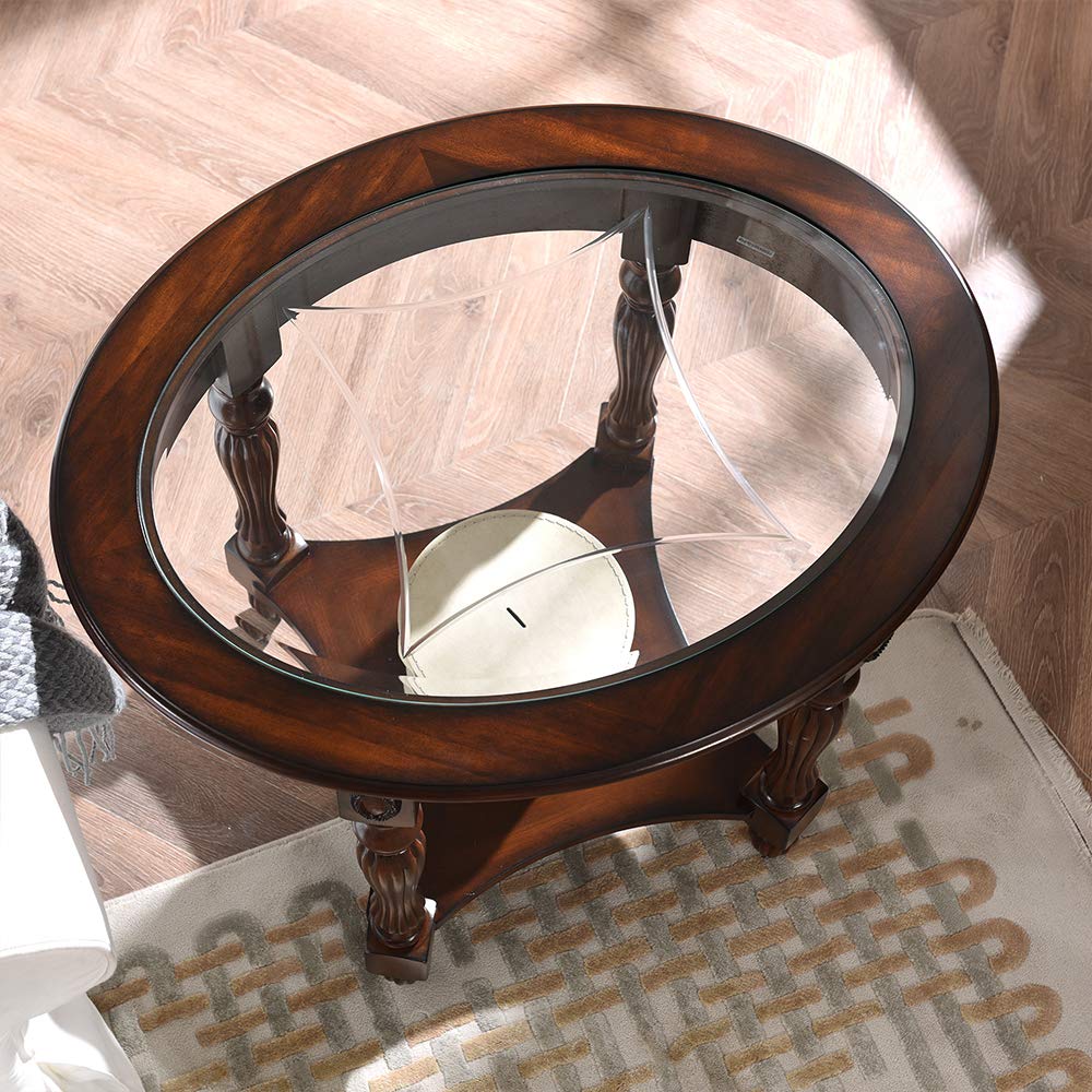 Wood Oval End Table with Glass Top G21186