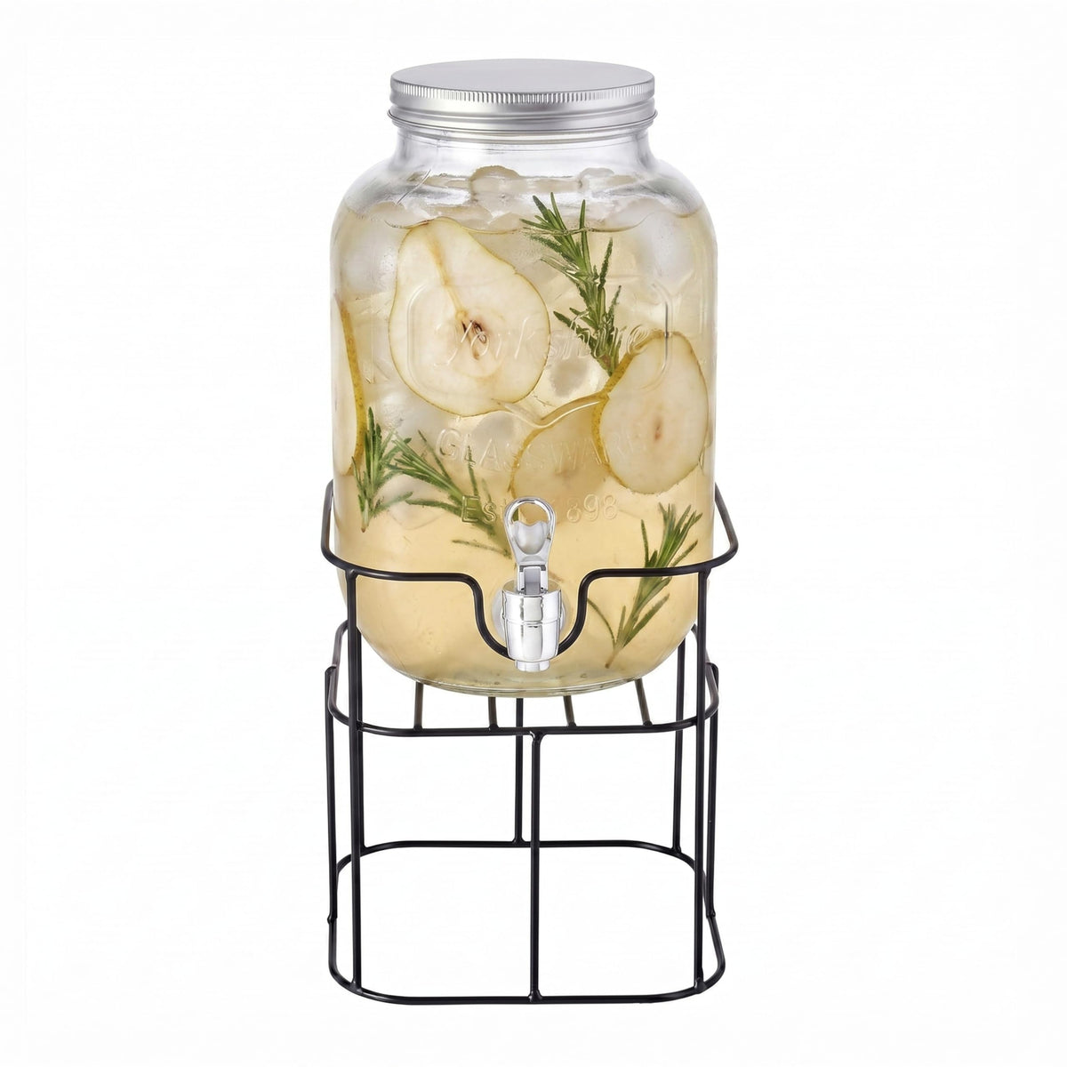 Mason Jar Glass Beverage Dispenser with Metal Stand, 1 Gal Q421