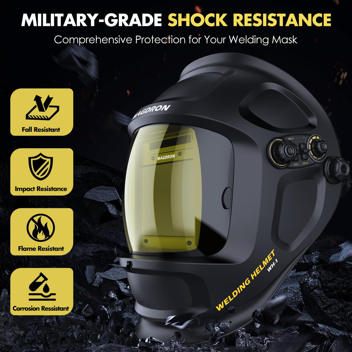 Auto Darkening Welding Helmet Large View True Color 4 Arc Sensor Solar/Battery Powered Q5166