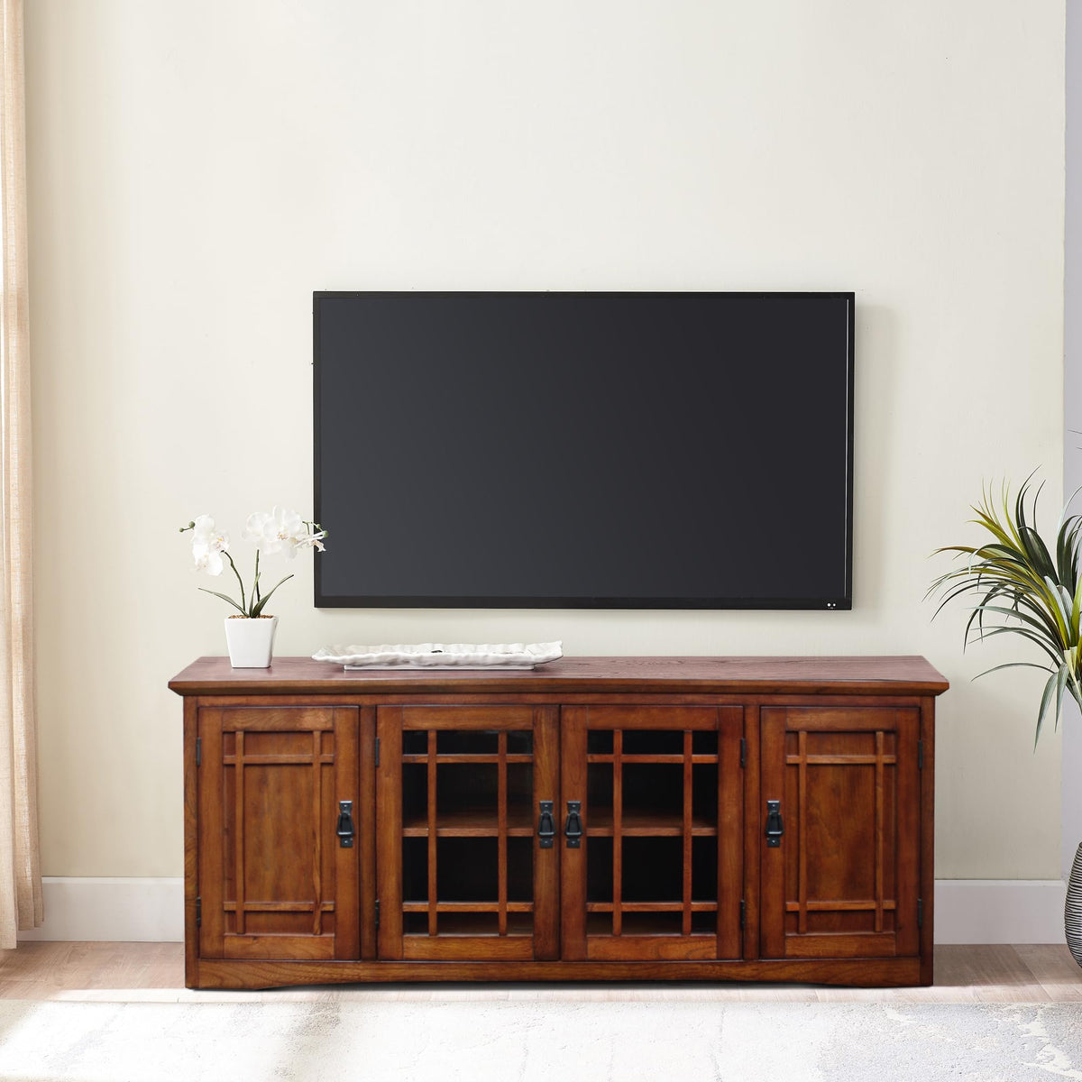 Solid Wood Mission Oak Four Door TV Stand Z34366