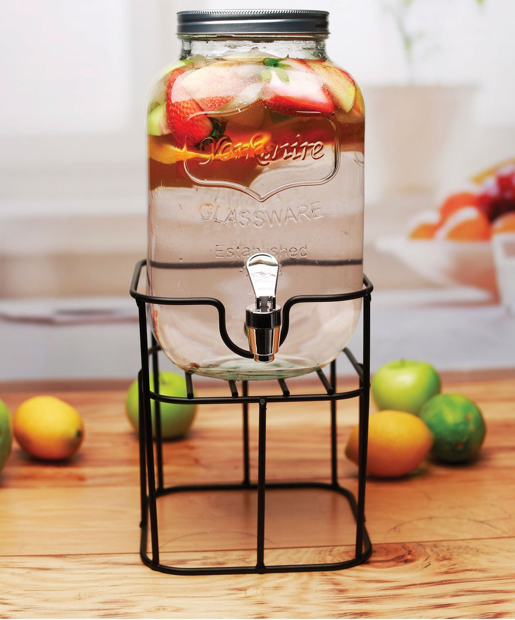 Mason Jar Glass Beverage Dispenser with Metal Stand, 1 Gal Q421
