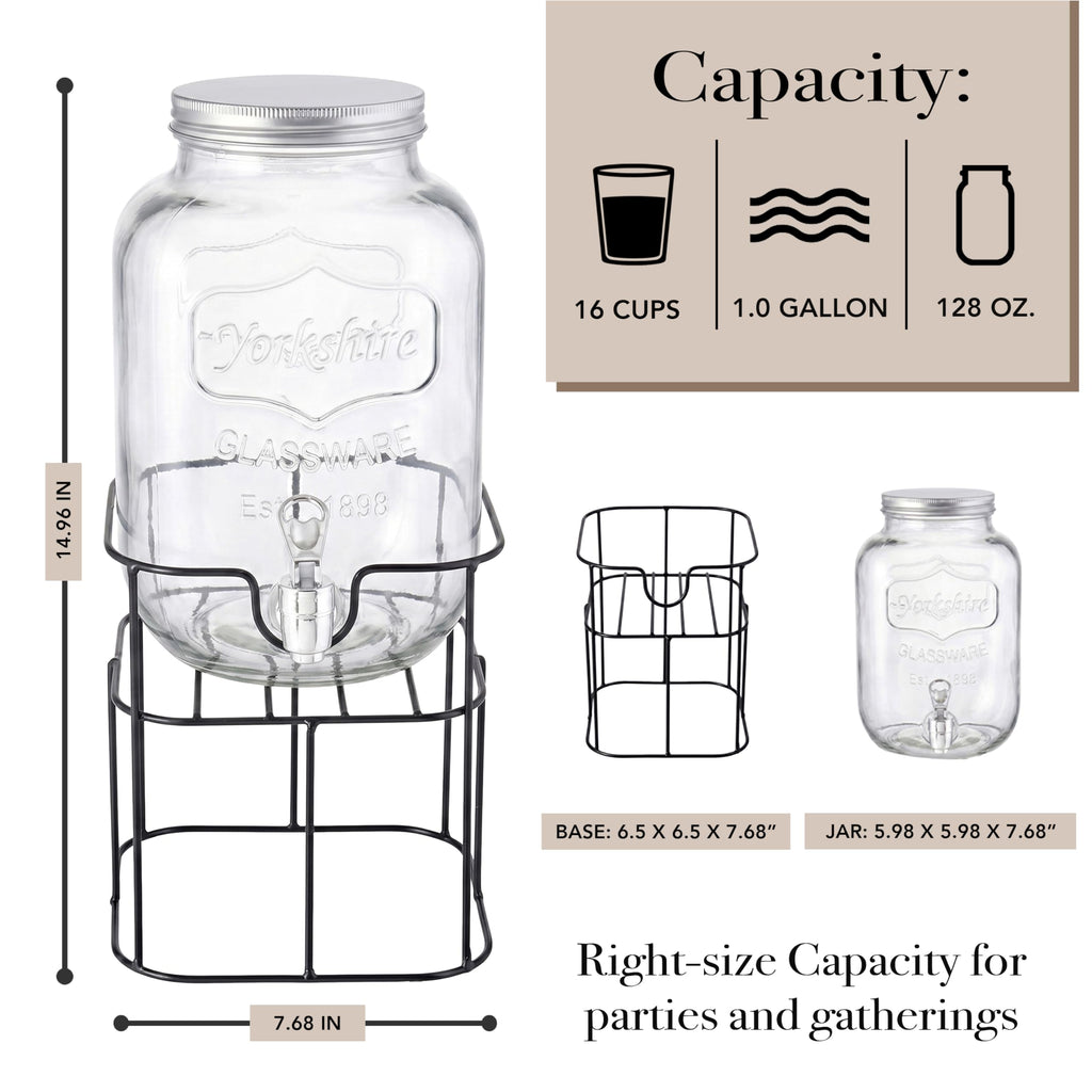 Mason Jar Glass Beverage Dispenser with Metal Stand, 1 Gal Q421