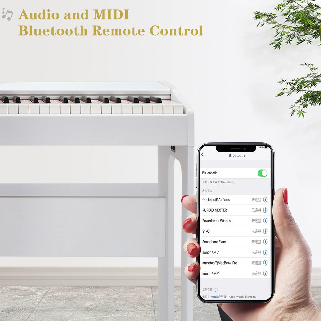 88-Key Digital Piano Full Weighted Hammer Action Triple Pedals White M236
