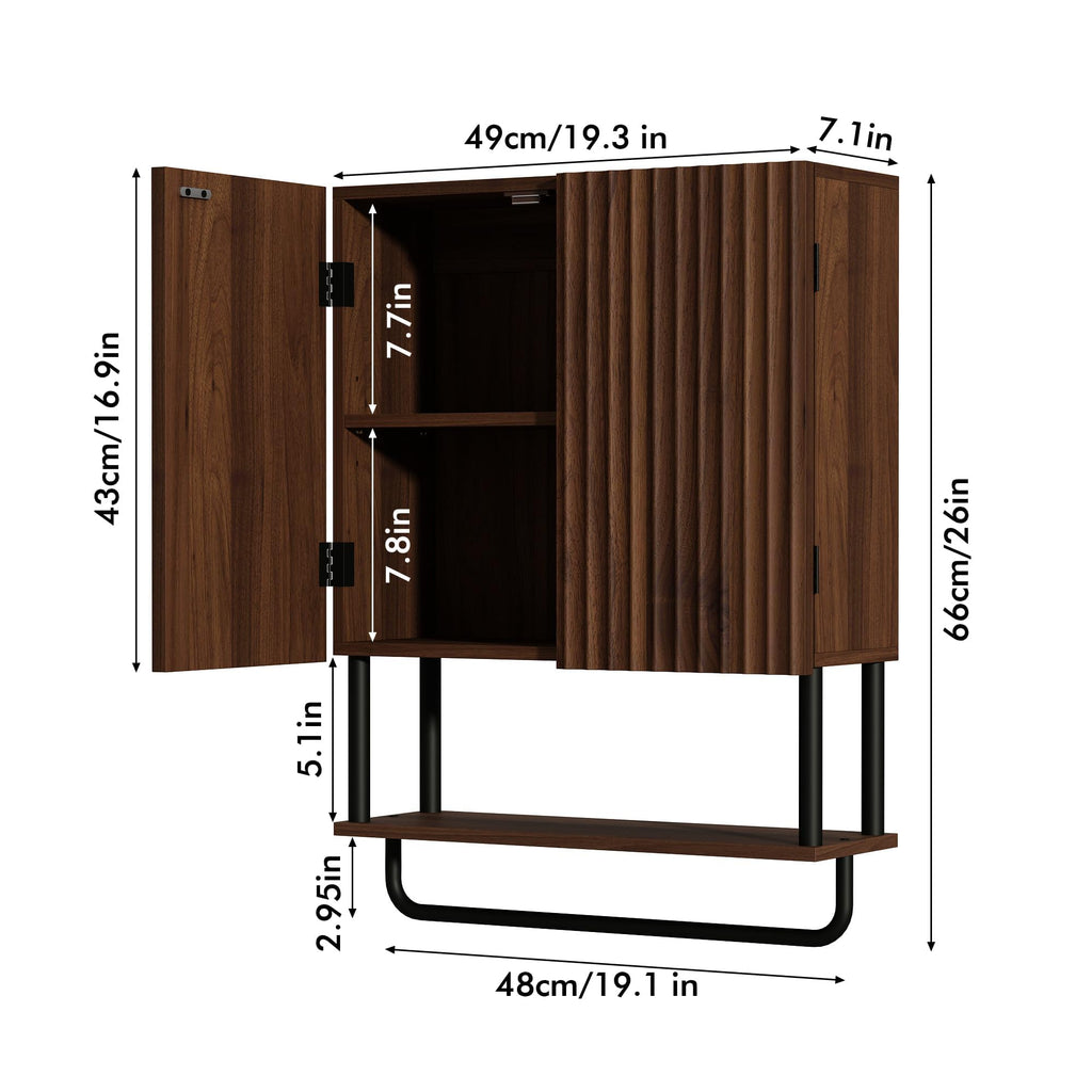 Fluted 2 Doors 3-Tier Bathroom Wall Cabinet U23607