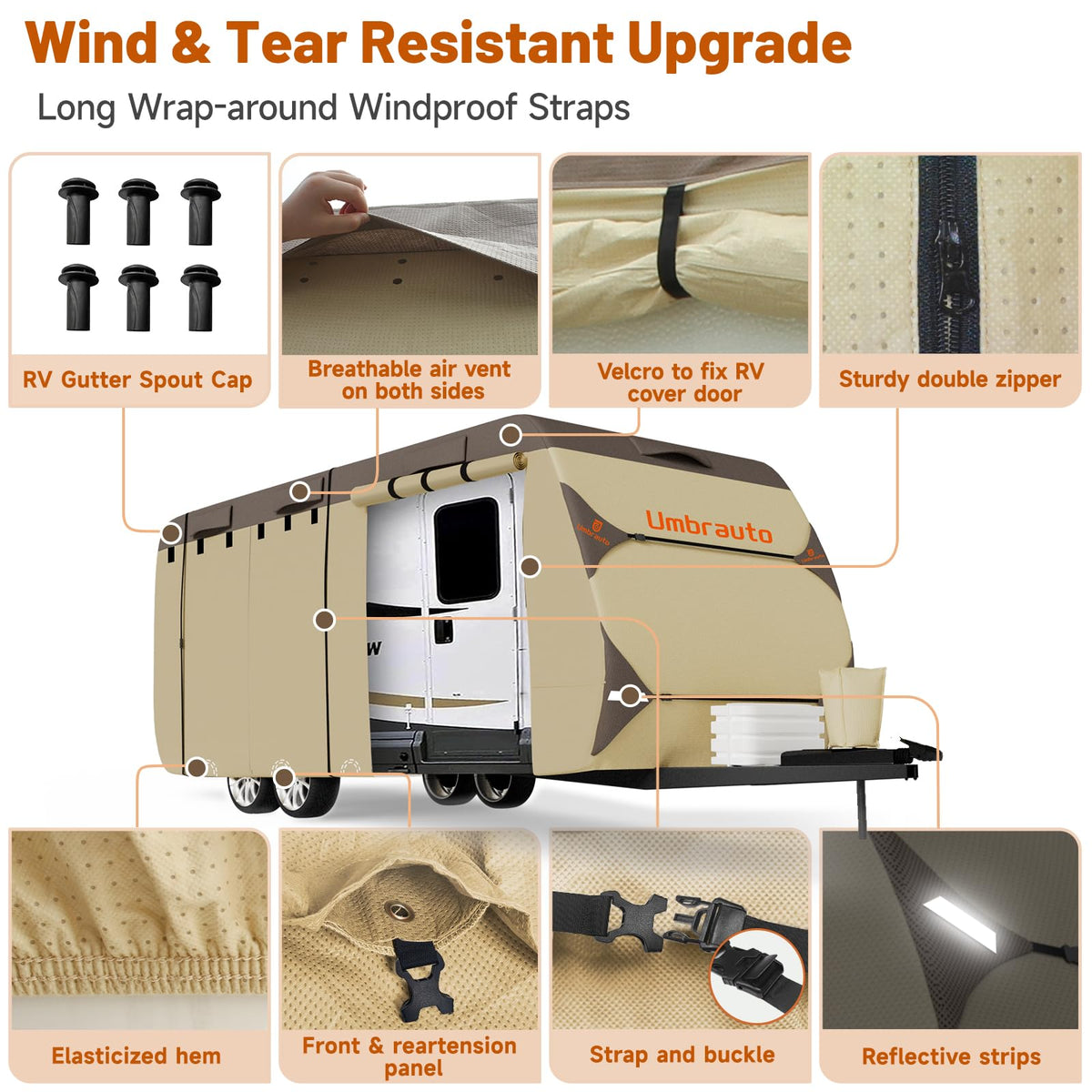 14' ~ 16' Waterproof Windproof Heavy Duty Travel Trailer RV Cover W4207