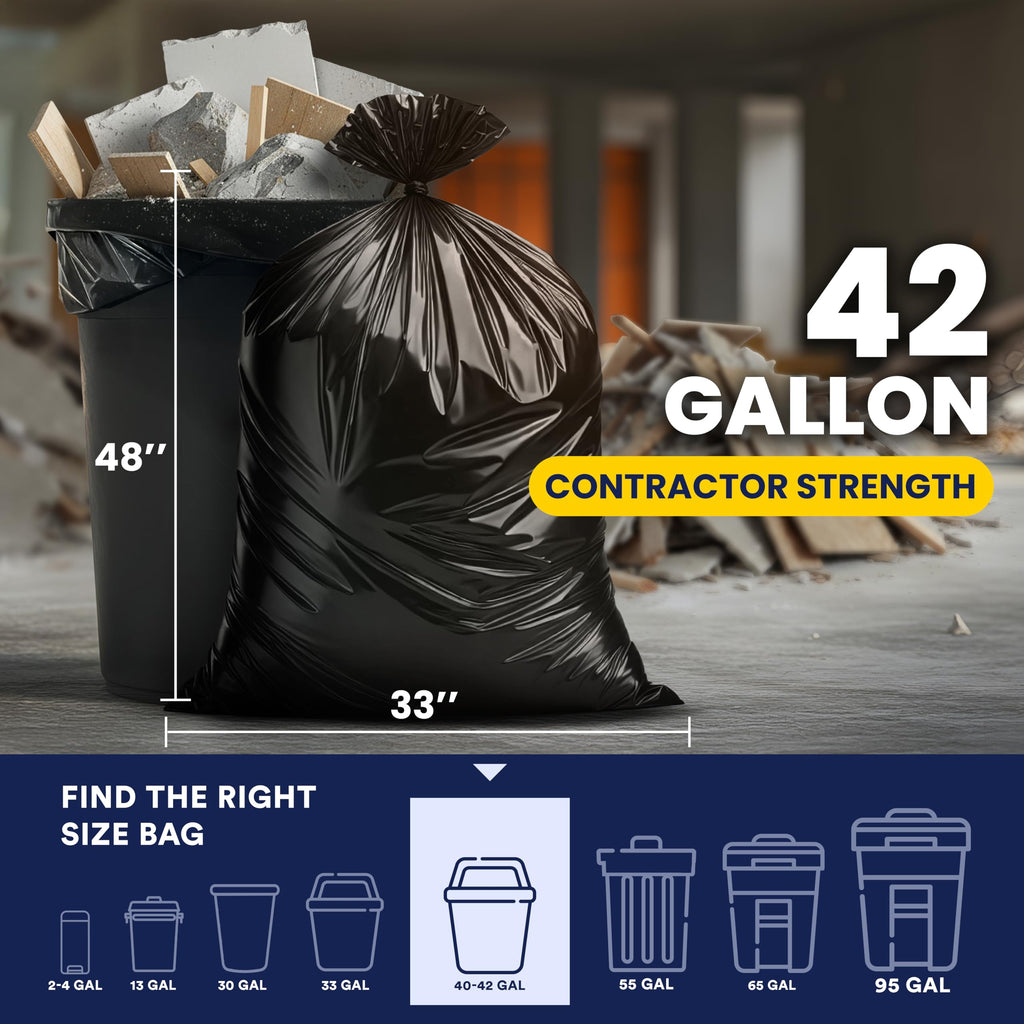 42 Gallon 3.0 Mil Black Heavy Duty Trash Bags 50 Count C930