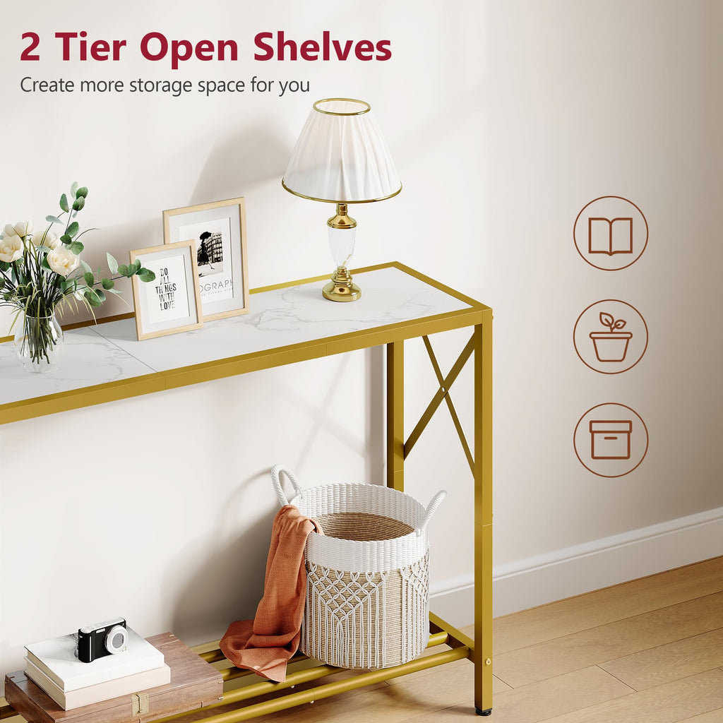 41.8" 2 Tier Gold Console Table with Shelves Z946