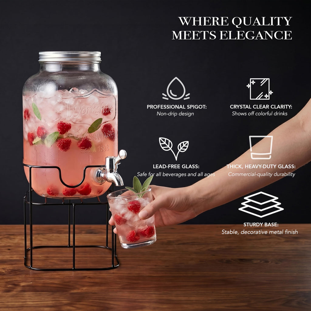 Mason Jar Glass Beverage Dispenser with Metal Stand, 1 Gal Q421