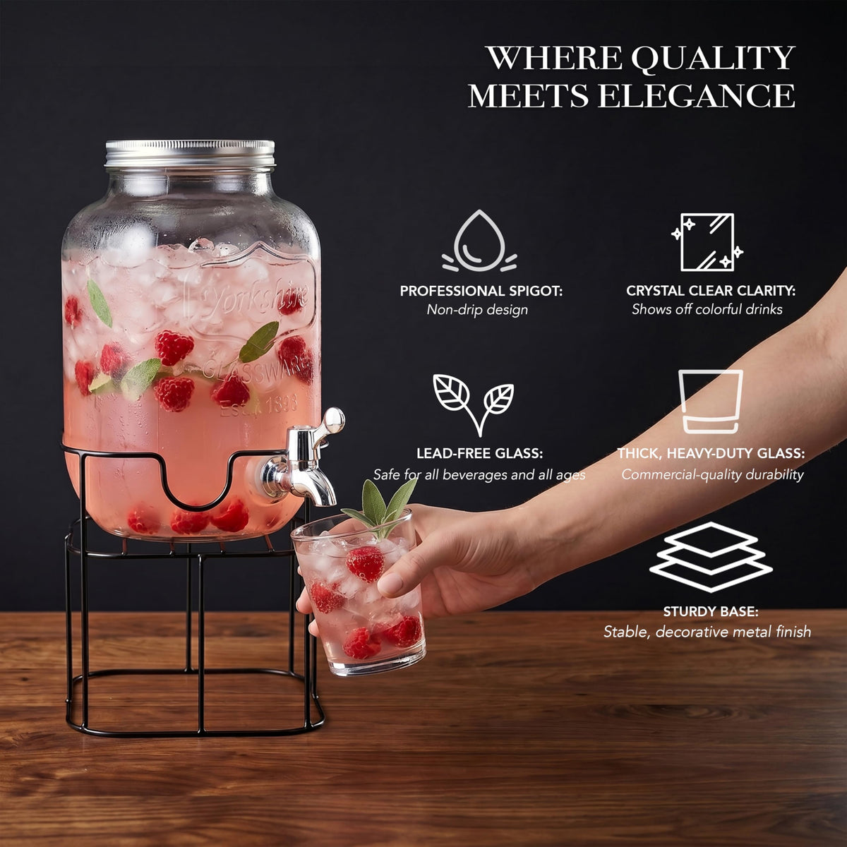 Mason Jar Glass Beverage Dispenser with Metal Stand, 1 Gal Q421