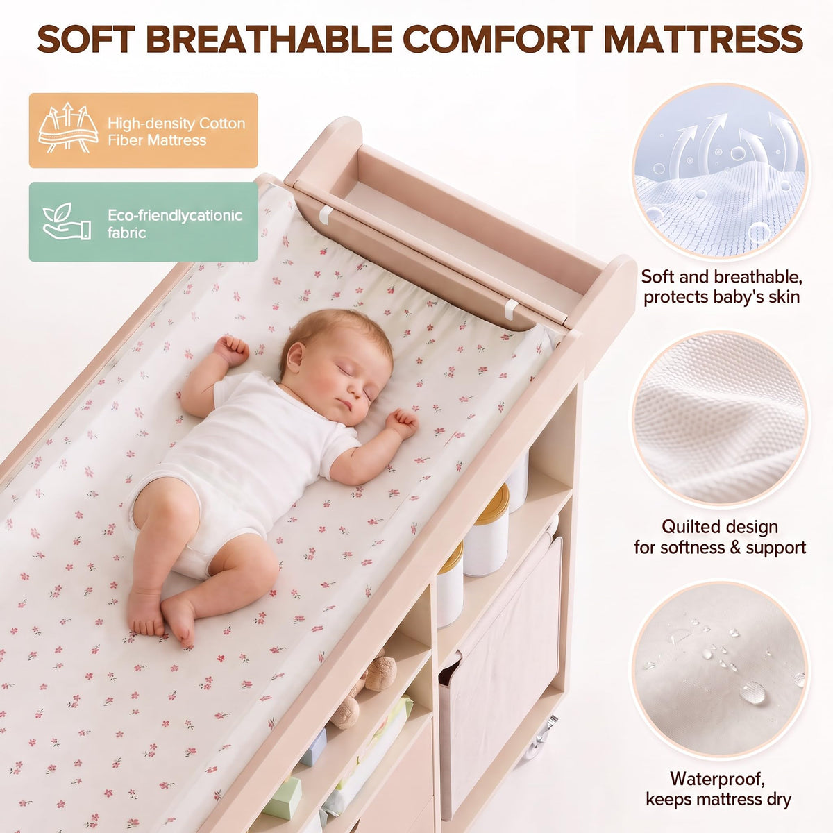 Beige Baby Changing Table Dresser with Drawers U864