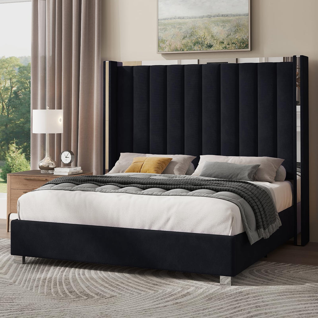 Queen Upholstered Bed Frame with Tall Headboard W9692