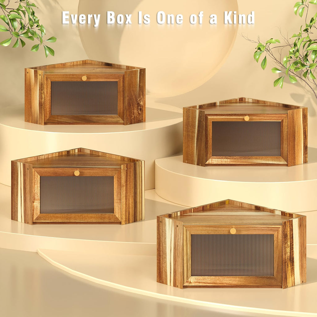 Acacia Wood Corner Bread Box H3965