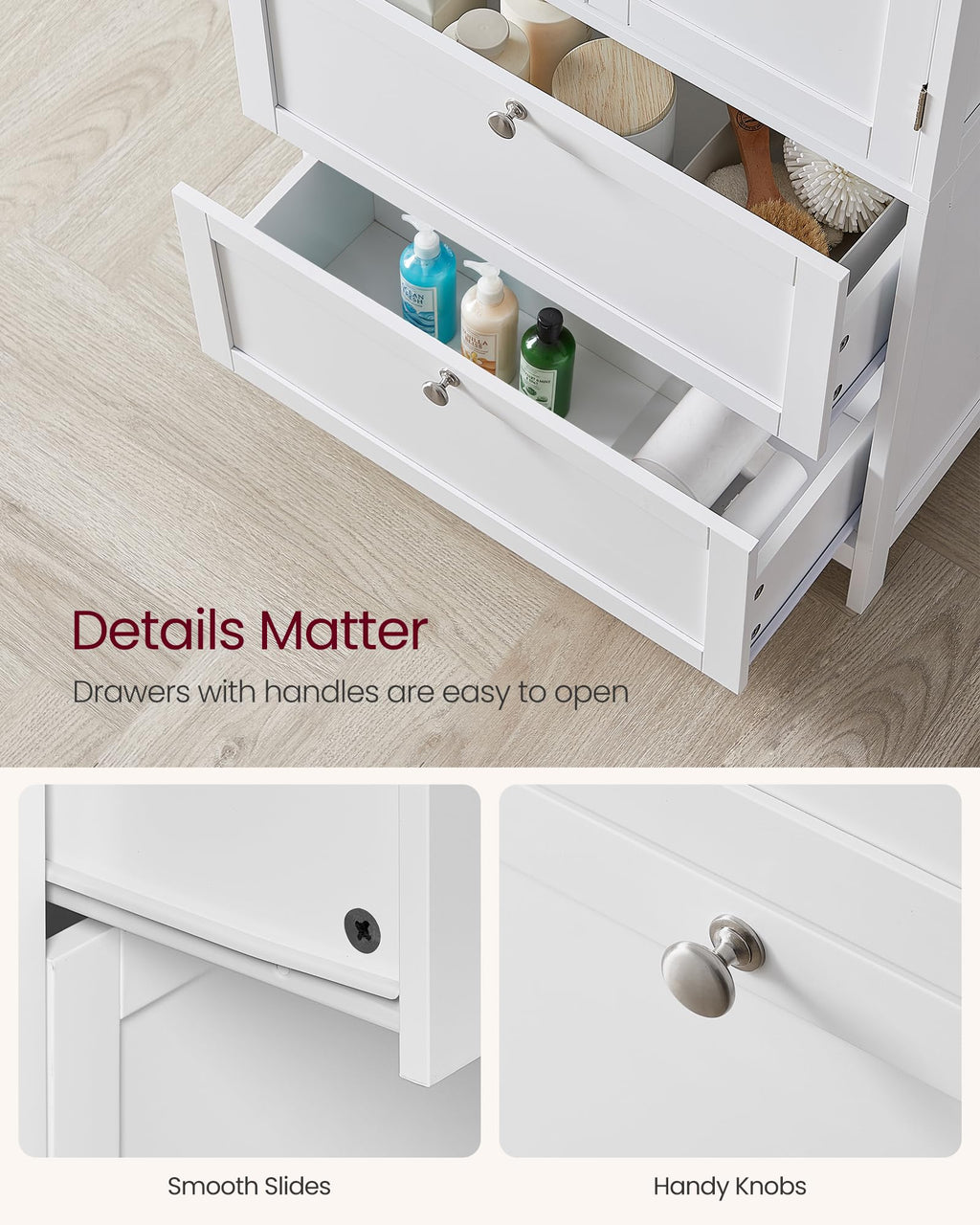 Cloud White Bathroom Floor Cabinet with 2 Doors, 2 Drawers P123987