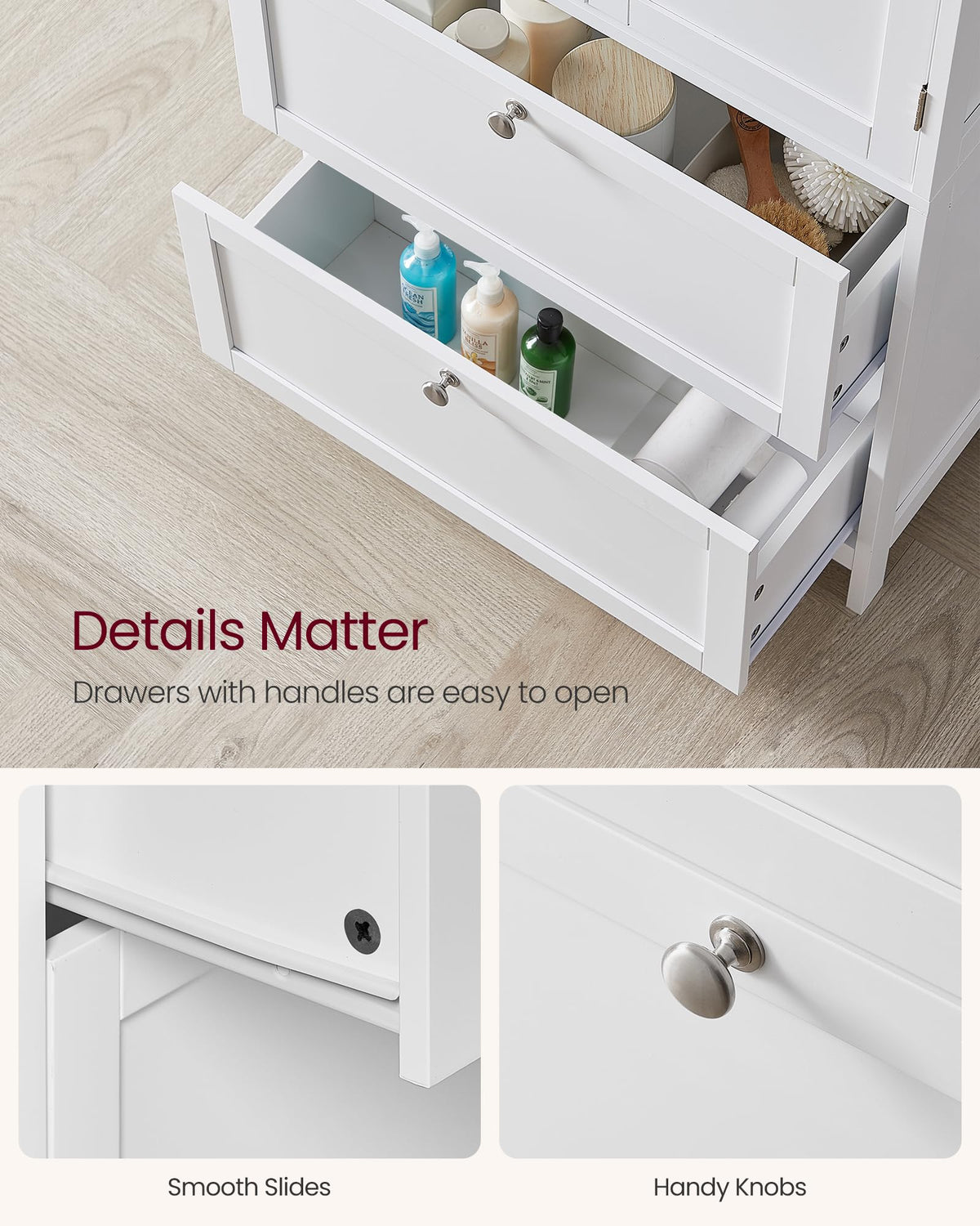 Cloud White Bathroom Floor Cabinet with 2 Doors, 2 Drawers P123987