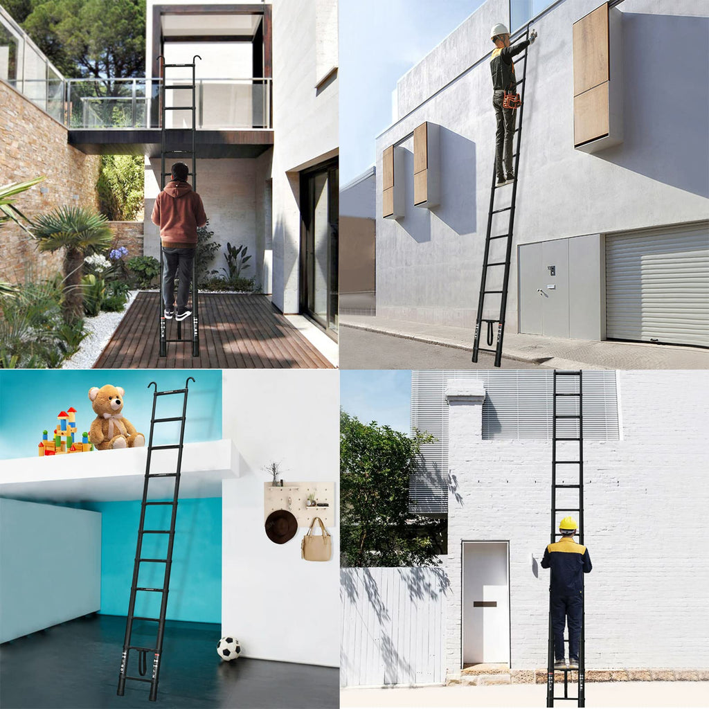 Black 20.3FT Aluminum Telescoping Ladder 330lbs Capacity S346