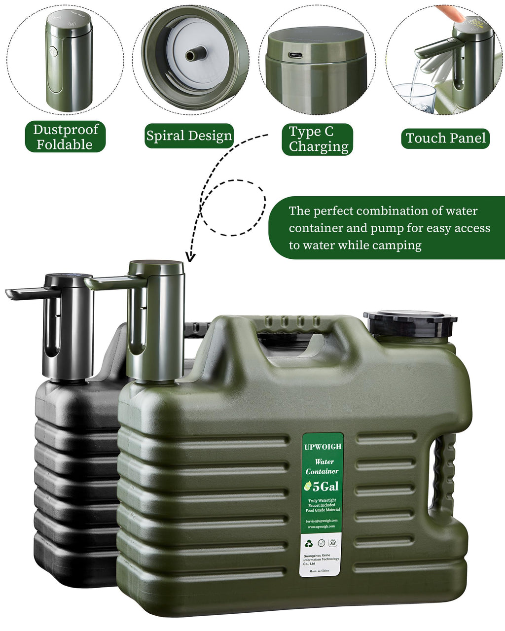 5 Gallon Water Jug with Rechargeable Touch Pump A201853
