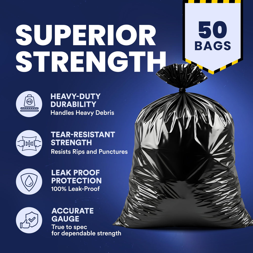 42 Gallon 3.0 Mil Black Heavy Duty Trash Bags 50 Count C930