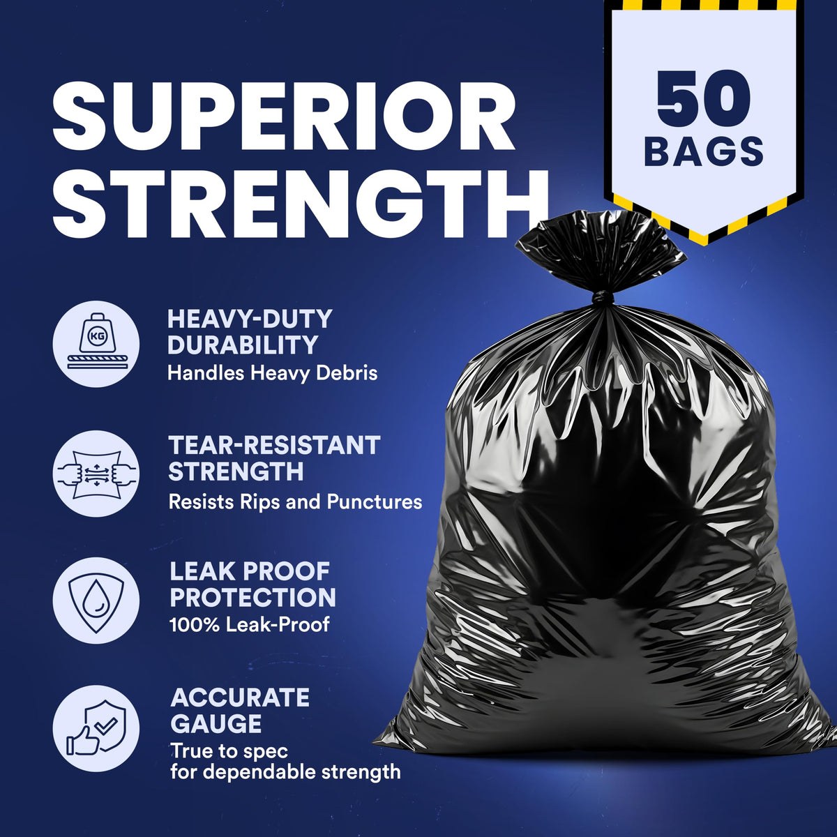 42 Gallon 3.0 Mil Black Heavy Duty Trash Bags 50 Count C930