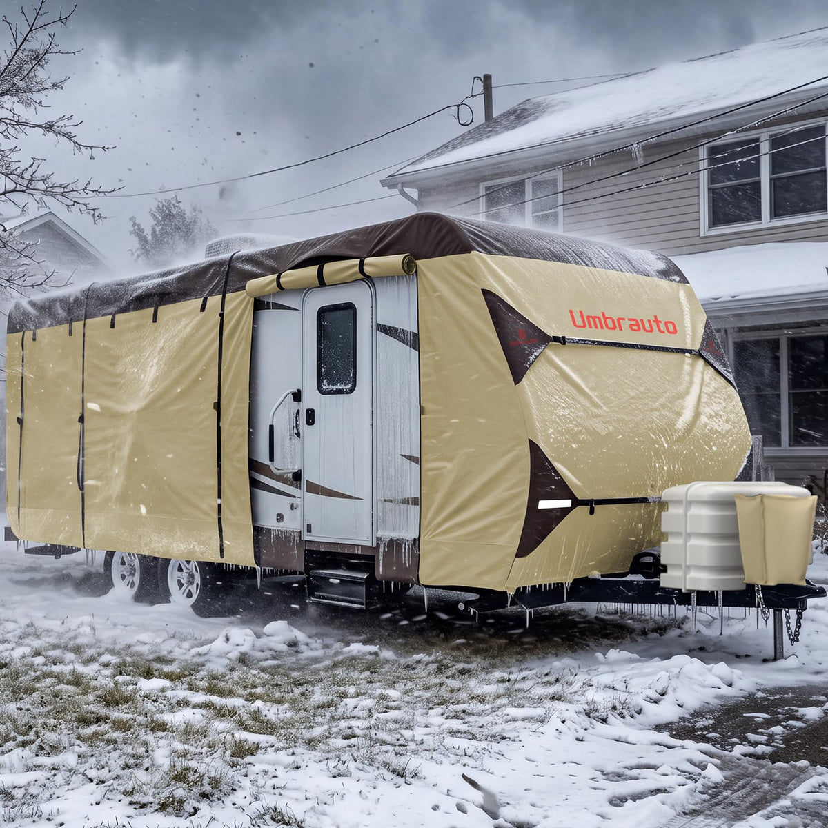 14' ~ 16' Waterproof Windproof Heavy Duty Travel Trailer RV Cover W4207