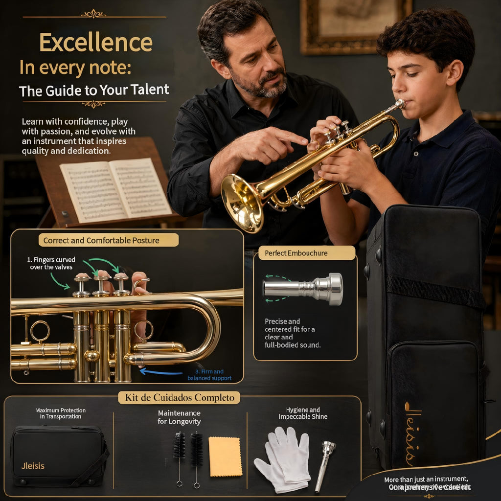 Bb Trumpet Brass Instrument with 7C Mouthpiece, Hard Case, Cleaning Kit S5043