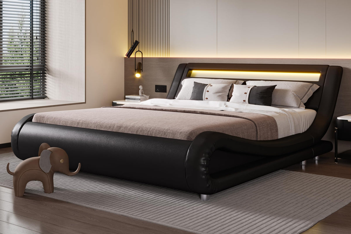 Full Size Bed Frame with Upholstered LED Headboard A7608
