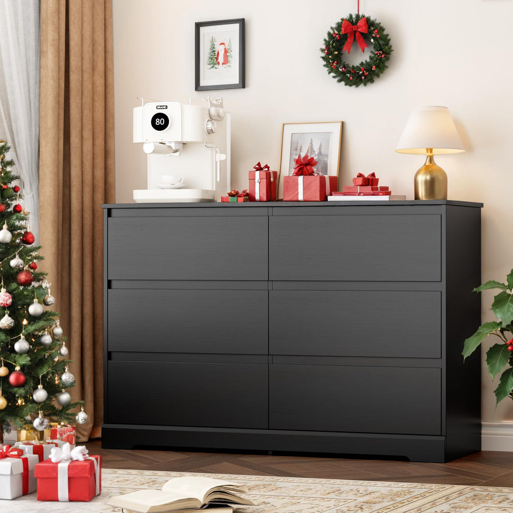 Black 6 Drawer Double Dresser Q958